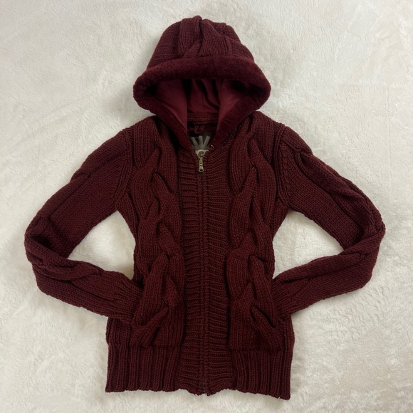 UGG Sweaters - UGG Australia Lamb Trim & Merino Wool Cable Knit Hooded Cardigan